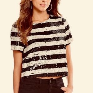 Gianni Bini Blk&Gold  Sequin Crop Top
